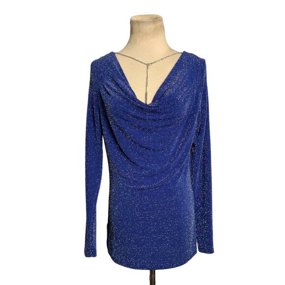 Michael Kors blue metallic long sleeves cocktail top size Small - Picture 12 of 13